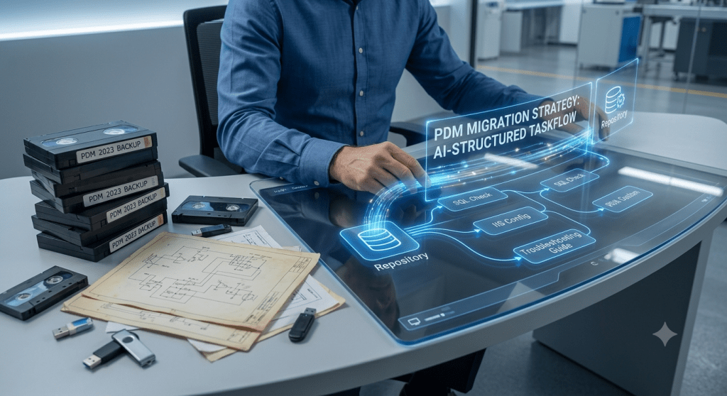 Digital visualization of a structured SOLIDWORKS PDM migration taskflow